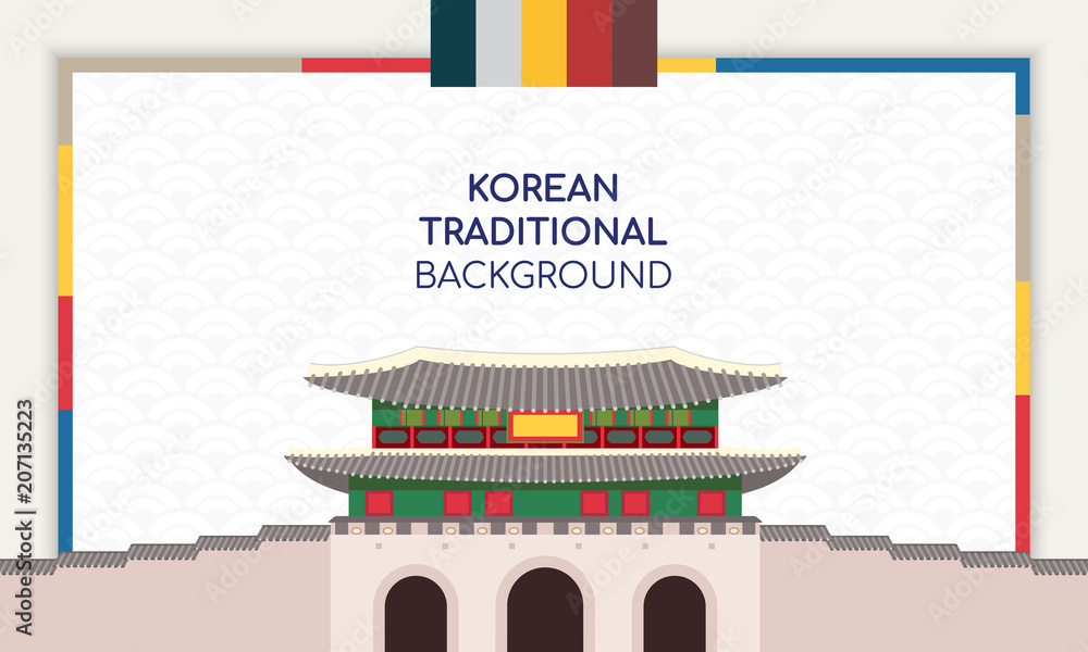 Korean Background vector illustration. Frame with Korean traditional building. Stock Vector