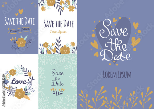 Wedding invitation card suite with flower templates day handmade lettering pr...