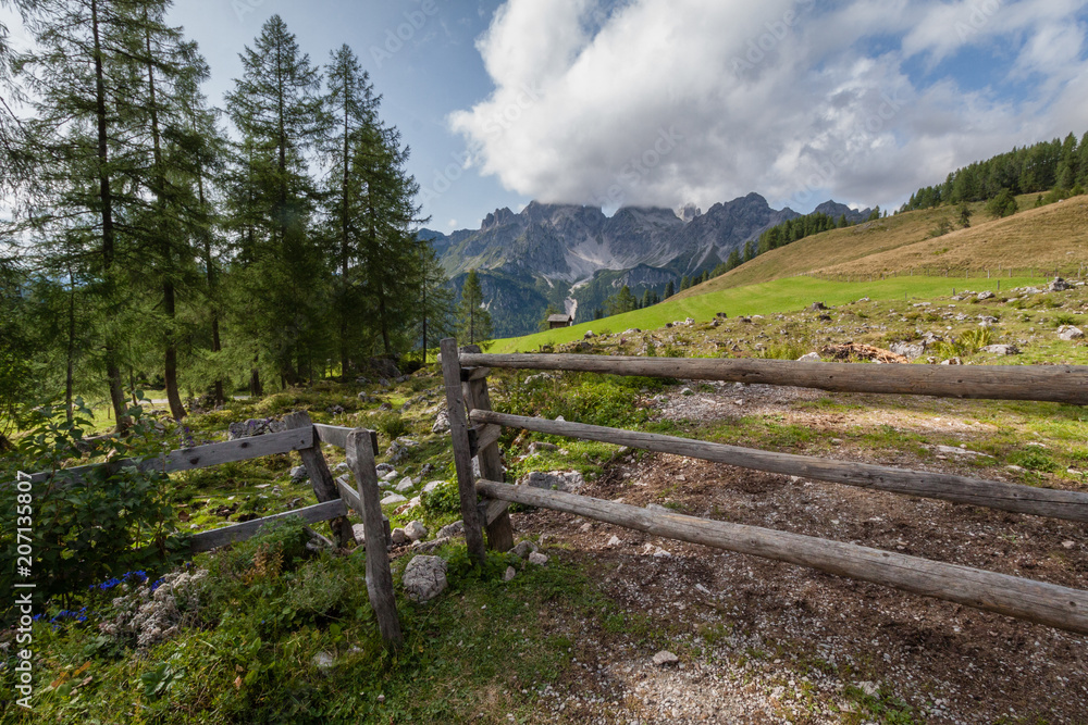 Panoramic view of mountains from in Salzkammergut, Austria near Filzmoos in a beautiful summer day Panoramic view of mountains from in Salzkammergut, Austria near Filzmoos in a beautiful summer day