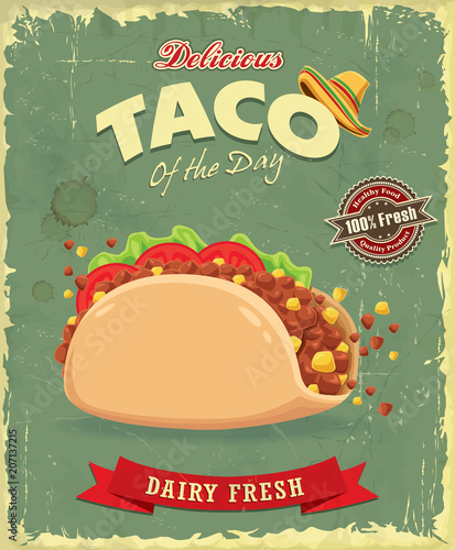 Vintage food poster design with vector Taco.