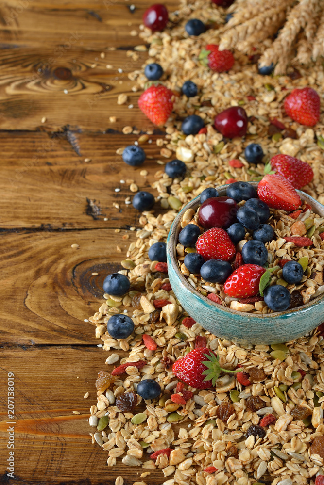 Muesli with strawberries and blueberries Muesli with strawberries and blueberries