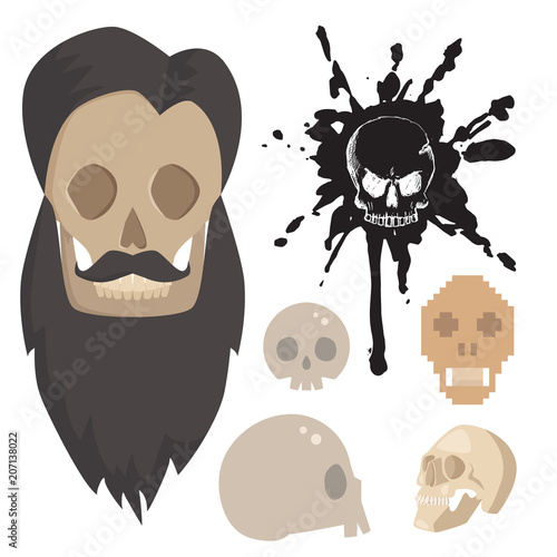 Different style skulls faces vector illustration halloween horror style tatto...