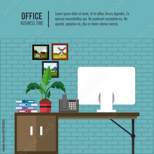 Business office interior banner information vector illustration graphic design