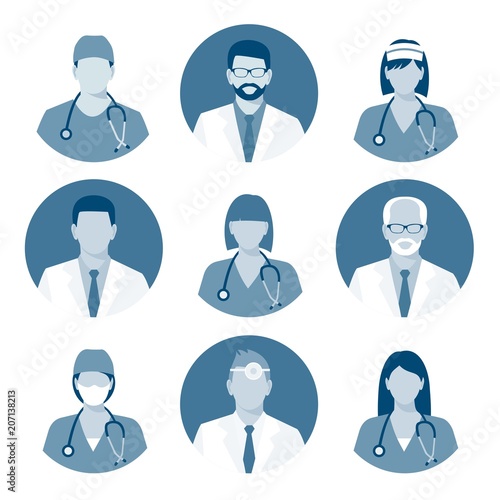 Medical avatars set vector. Medical clinic staff flat avatars. monochrome