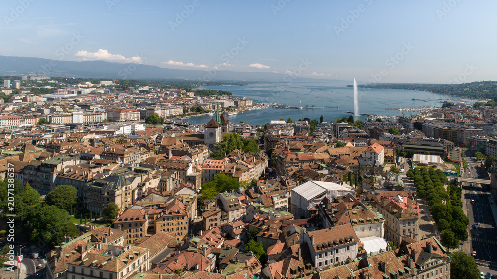 Geneva Switzerland aerial shots of the city and lake