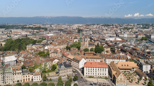 Geneva Switzerland aerial shots of the city and lake