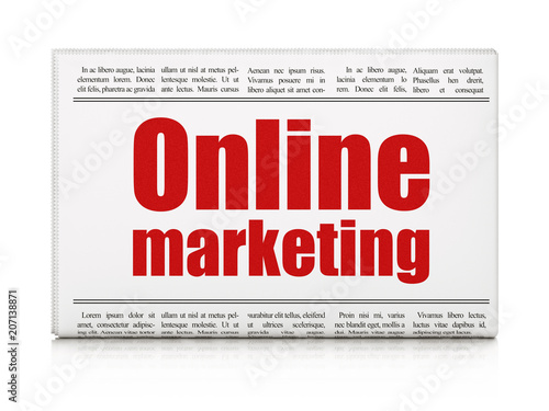 Advertising concept: newspaper headline Online Marketing on White background, 3D rendering