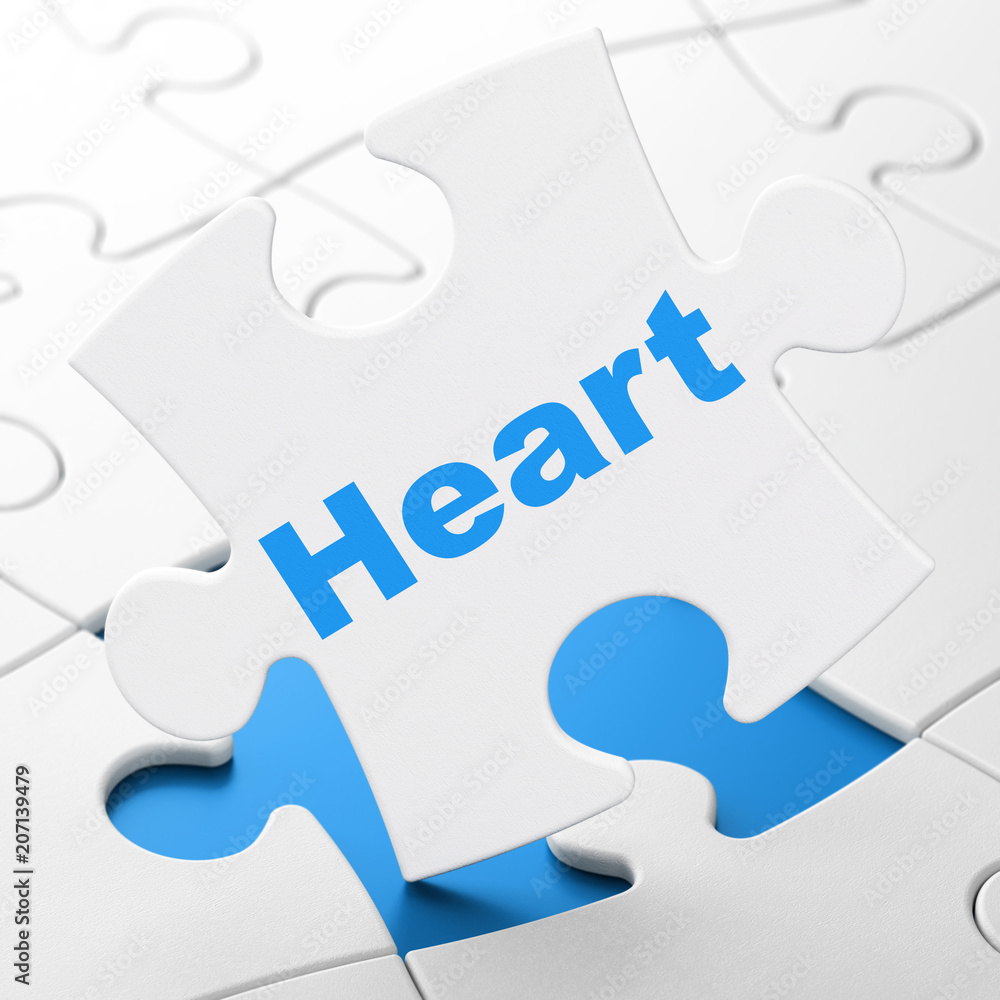 Medicine concept: Heart on White puzzle pieces background, 3D rendering Medicine concept: Heart on White puzzle pieces background, 3D rendering