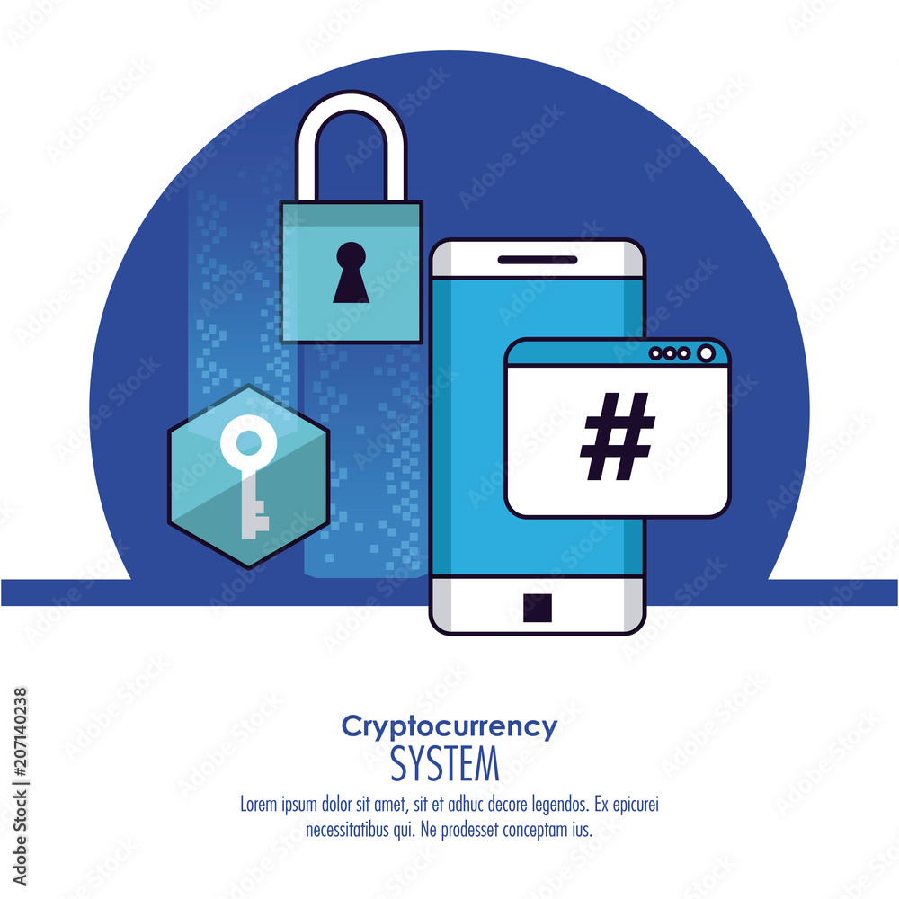 Cryptocurrency system banner information blue and white design vector illustration Cryptocurrency system banner information blue and white design vector illustration