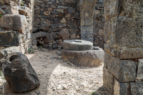 The remains  of an oil refinery on the ruins of the ancient Jewish city of Gamla on the Golan Heights destroyed by the armies of the Roman Empire in the 67th year AD, Israel photo