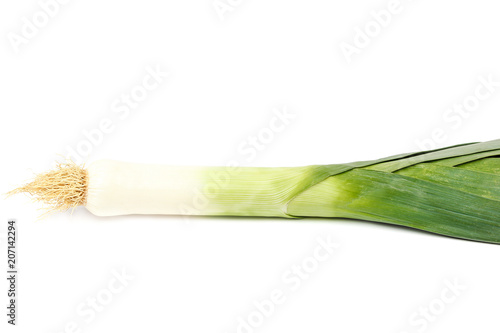 Fresh leek onion isolated on white background