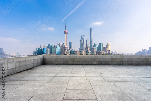 city skyline with empty floor