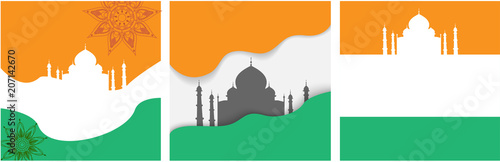 Backgrounds with Indian flag and Taj Mahal.