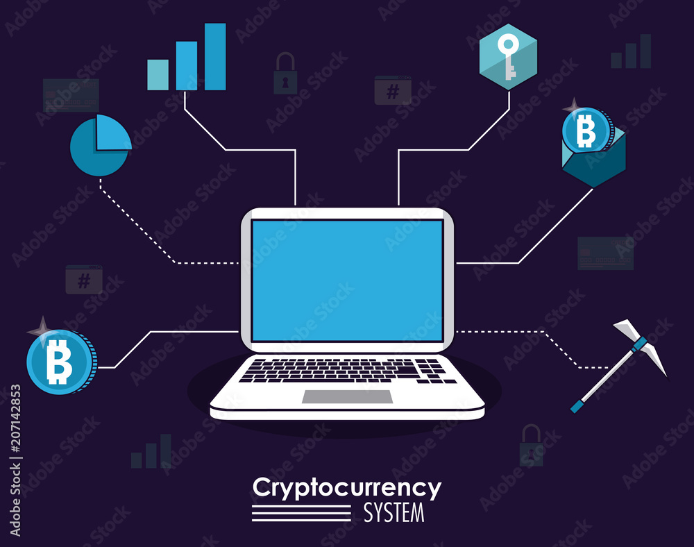 Cryptocurrency system and market place banner information blue and white design vector illustration