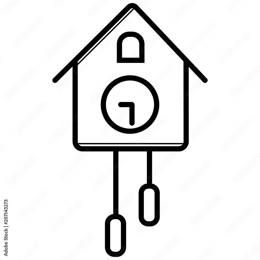 Cuckoo-clock vector illustration isolated on white background. Wooden cuckoo clock in flat style. Cuckoo-clock vector illustration isolated on white background. Wooden cuckoo clock in flat style.