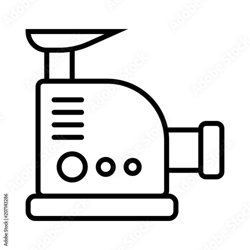 Illustration Vector meat grinder on white background in flat style. Icon kitchen equipment. Subject of to grind food, meat, fish. For the interior. Fashionable design. Vector icon. Meat grinder icon.