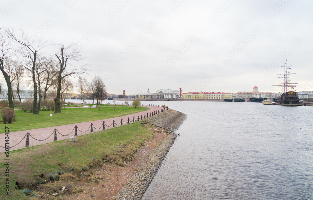 View on the Palace bridge from Hare Island in Saint-Petersburg.