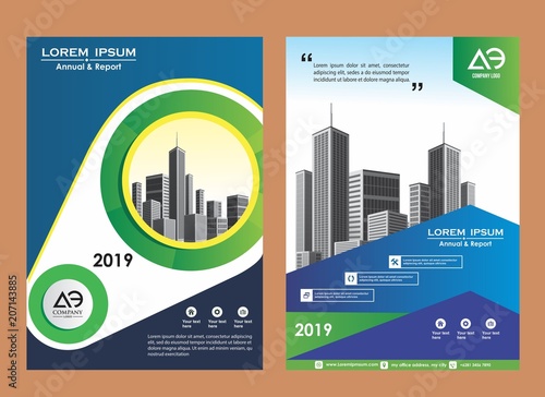 modern cover, brochure, layout for annual report with city background 