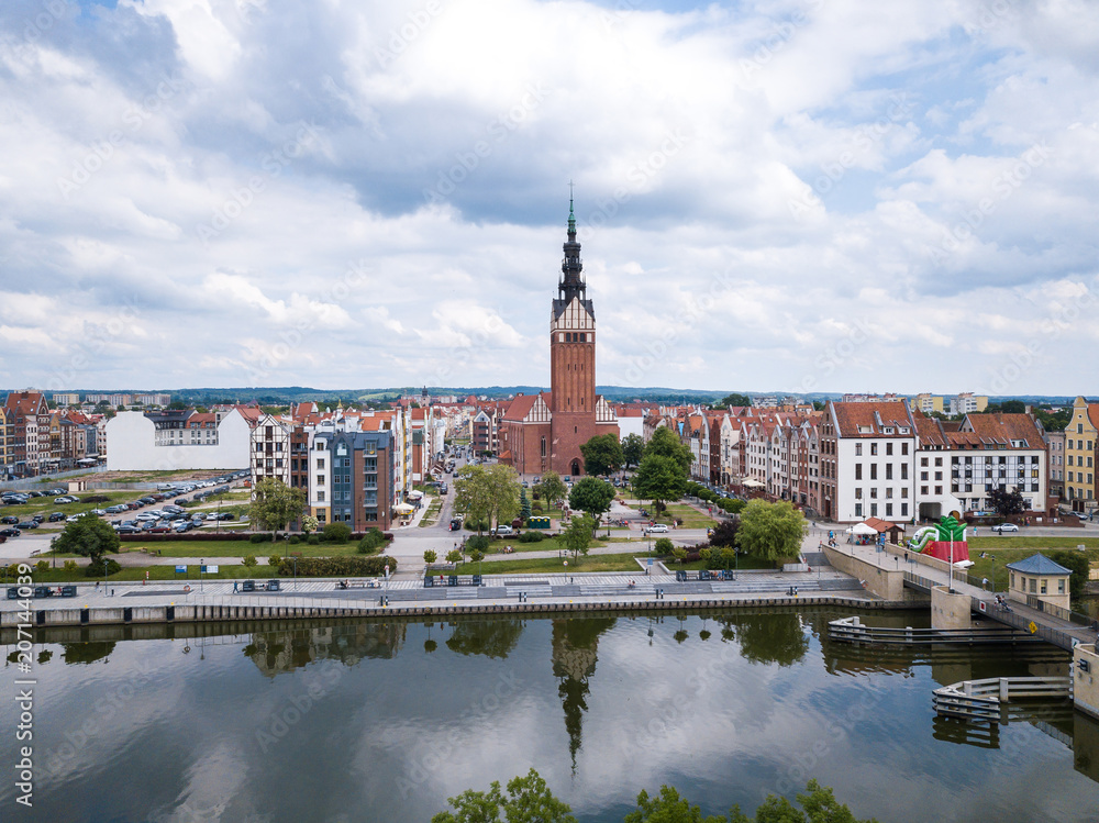 Fototapeta premium Aerial: Old town of Elblag, Poland