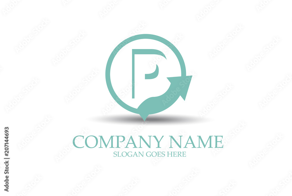 P Circle Arrow Letter Identity Logo Design Vector. P Circle Arrow Letter Identity Logo Design Vector.