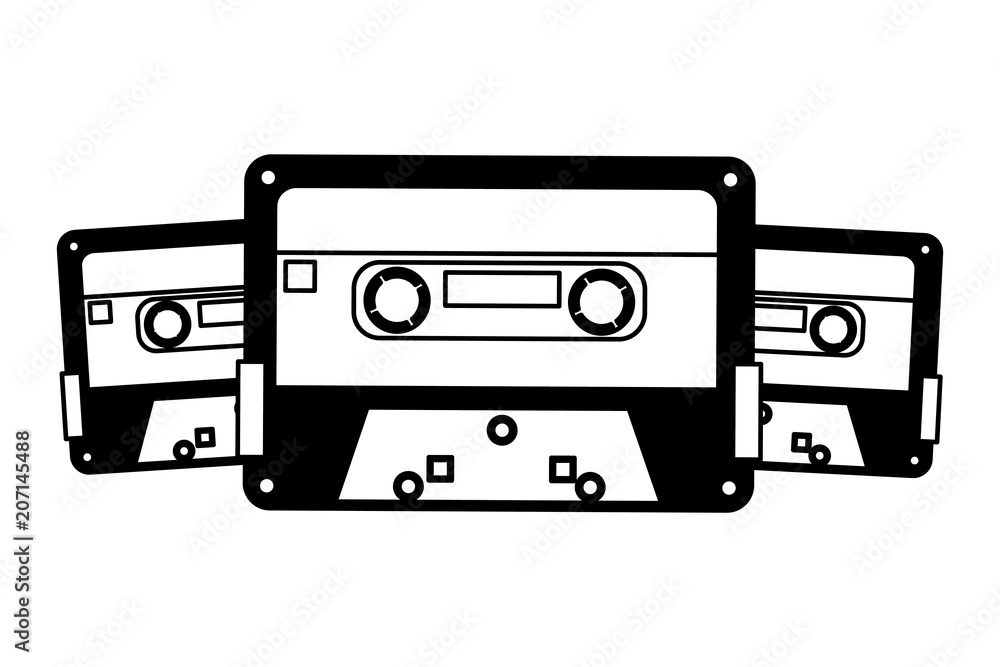 Fototapeta premium retro vintage cassette tape record music vector illustration black and white