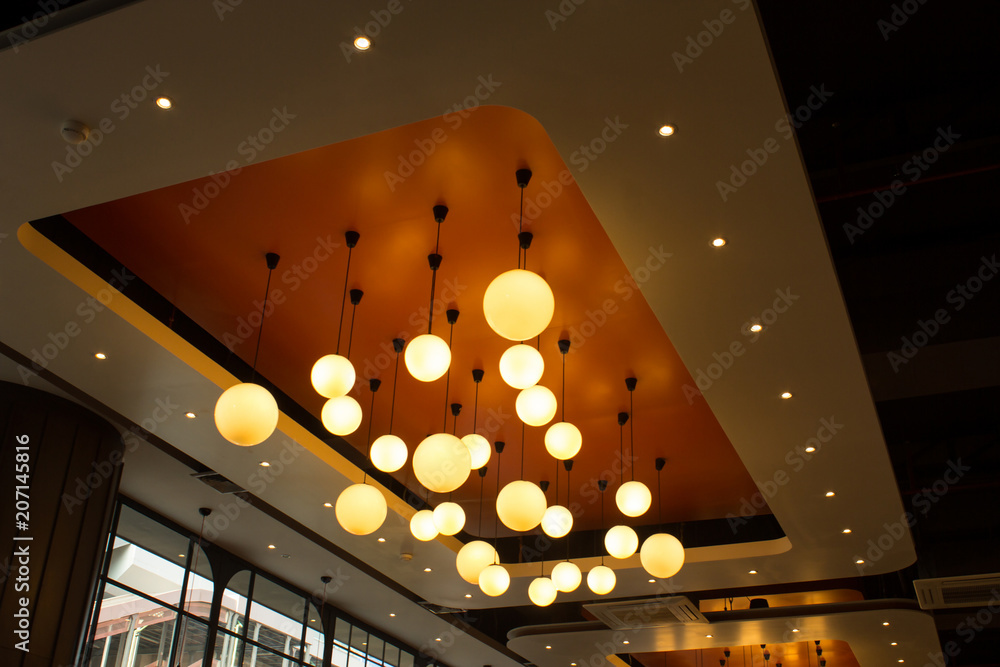 professional lighting for interior design ball lights hanging from ceiling - obrazy, fototapety, plakaty 