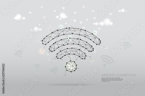 The particles, geometric art, line and dot of wireless symbol
