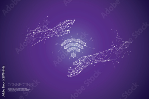 The particles, geometric art, line and dot of wireless symbol