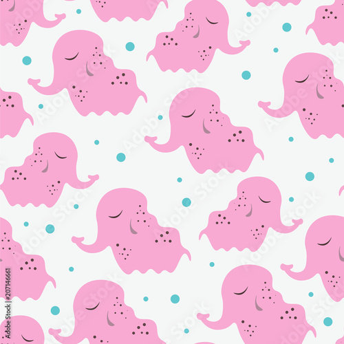 Cute seamless childish pattern for kids in scandinavian style with elephant.