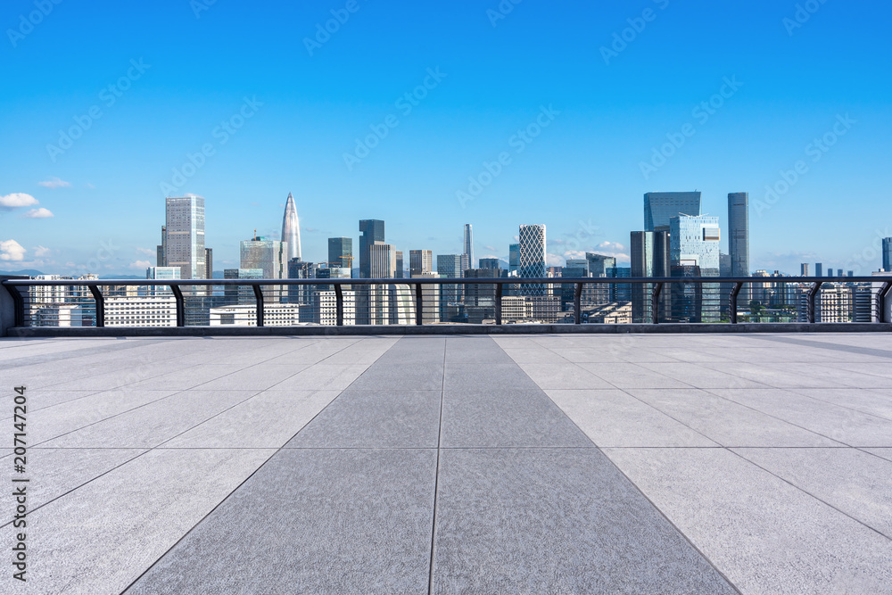 city skyline with empty floor