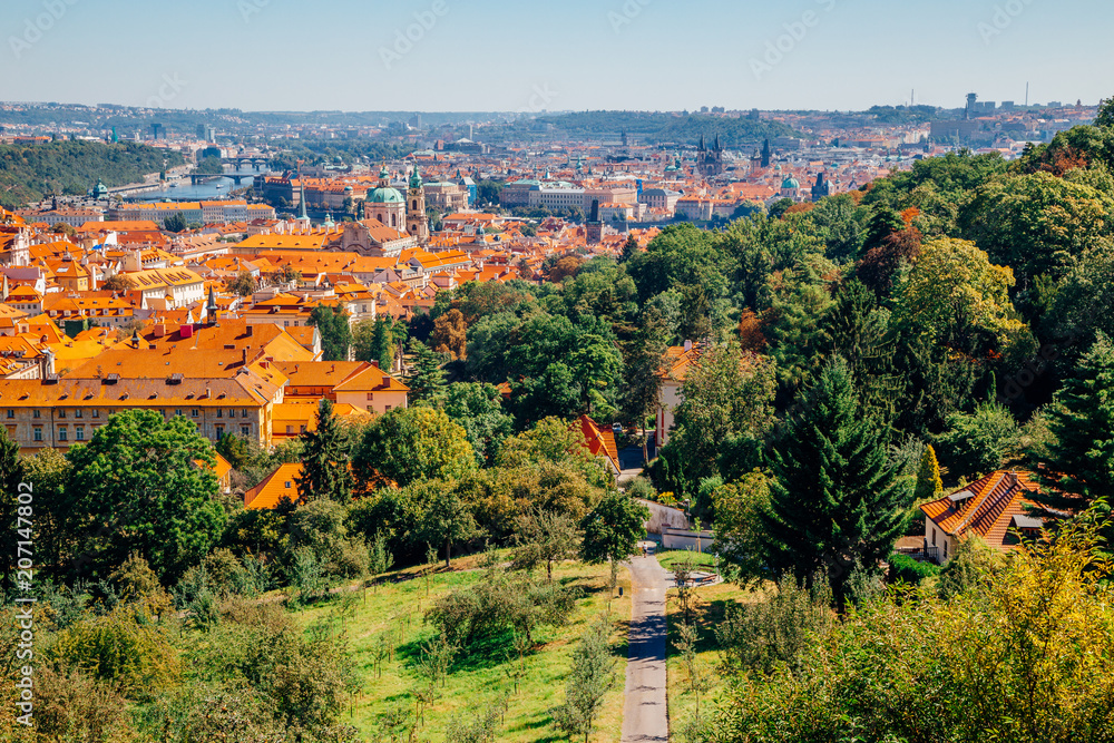 Prague old town view from Petrin hill in Czech Republic