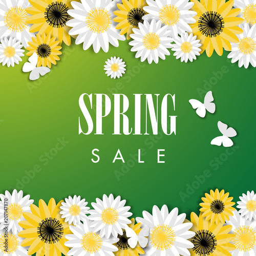 Spring sale background with beautiful flower, vector illustration template