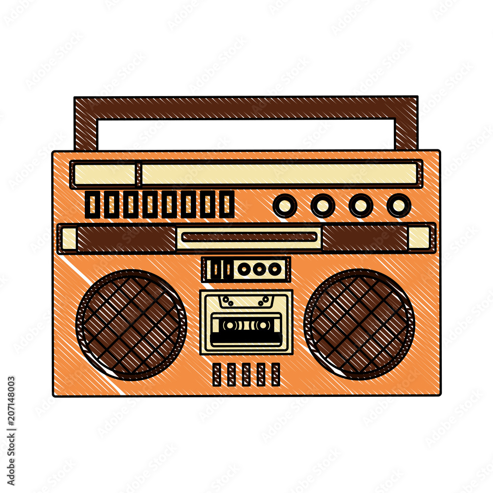 cassette radio player device retro vintage vector illustration drawing  Stock Vector | Adobe Stock