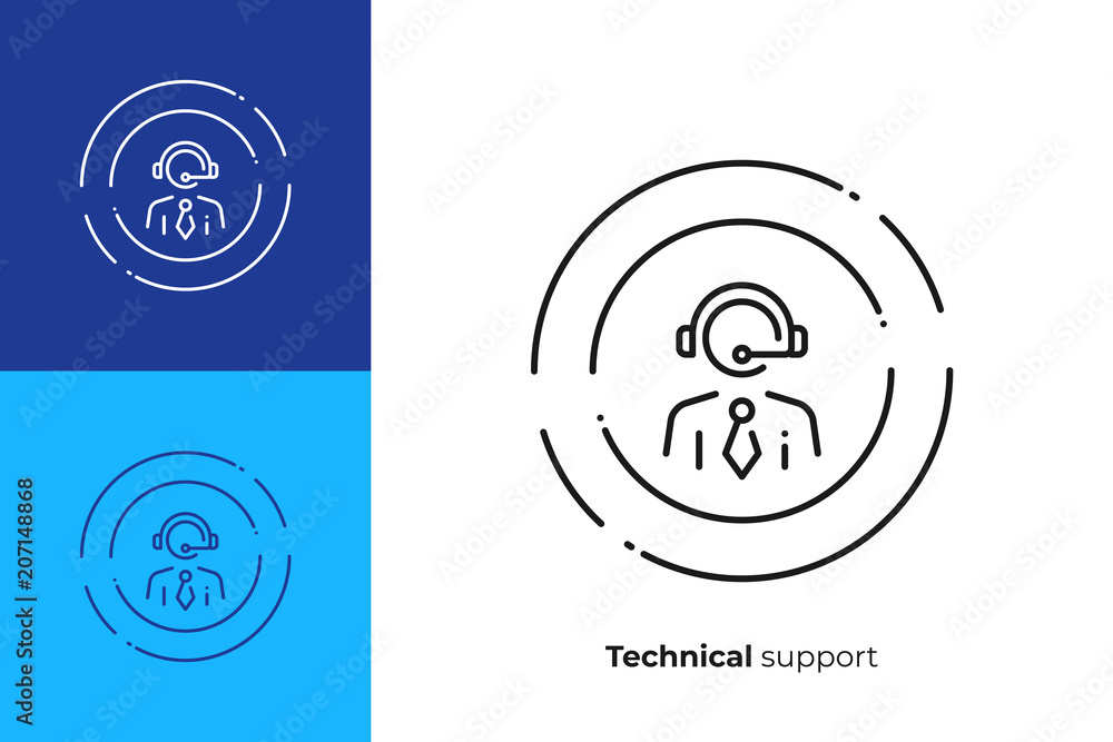 Technical support staff line art vector icon