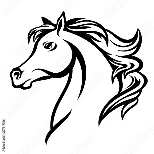 arabian horse profile head - black and white vector design