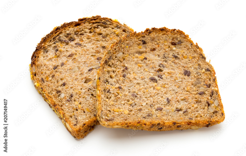 Whole wheat bread isolated on white background.