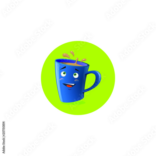 Color illustration of blue cartoon funny shy mug