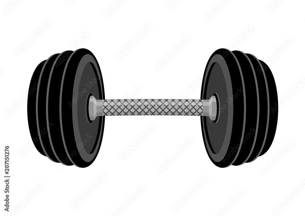 Vector illustration. Black dumbbell isolated on white background.