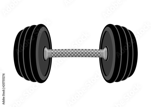 Vector illustration. Black dumbbell isolated on white background.