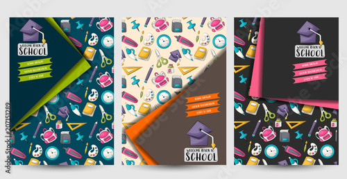 Back to school set of flyers. Printable brochure template. Vector illustrator.