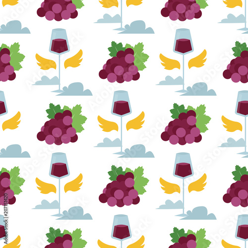 Vector wine seamless pattern with silhouettes of grape bakground organic cele...