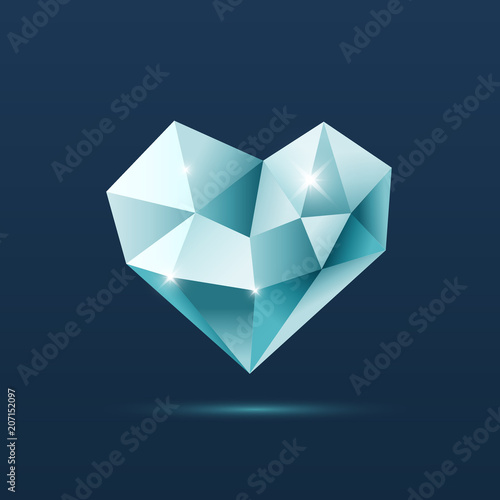 blue crystal heart with reflections