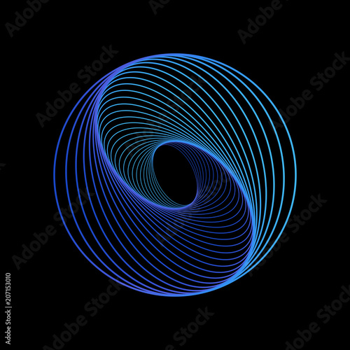 Tunnel abstract. Twisted colored circle 3d. Twisted lines. Green logo. Sphere 3d
