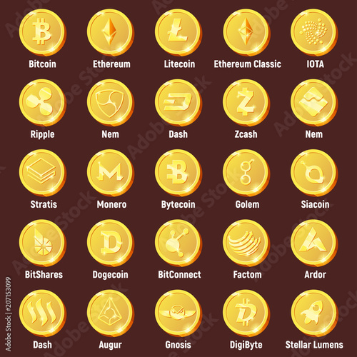Big set of cripto currency logo coins