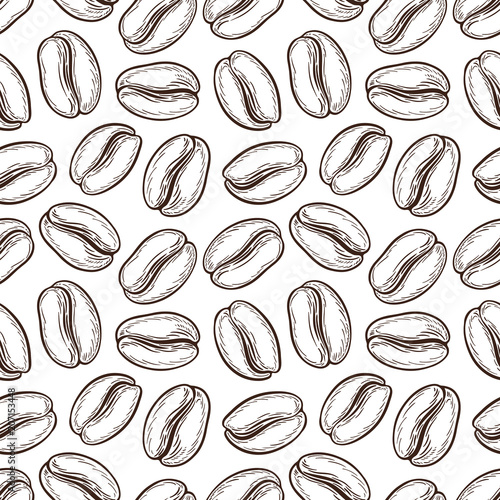 Seamless pattern with coffee beans. Neutral background. Decorative doodle vector illustration