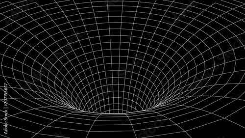 Tunnel or wormhole. Abstract Wormhole Science. 3D tunnel grid.Wireframe 3D surface tunnel.Grid texture