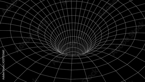 Fototapeta Naklejka Na Ścianę i Meble -  Tunnel or wormhole. Abstract Wormhole Science. 3D tunnel grid.Wireframe 3D surface tunnel.Grid texture