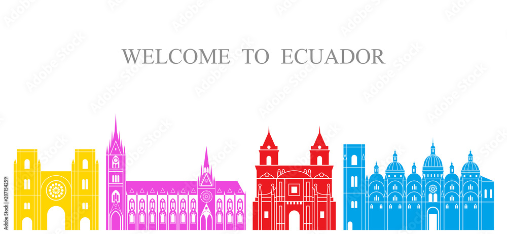 Ecuador set. Isolated Ecuador  architecture on white background