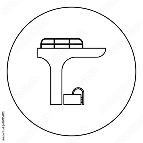 Pool with a diving tower icon black color in circle