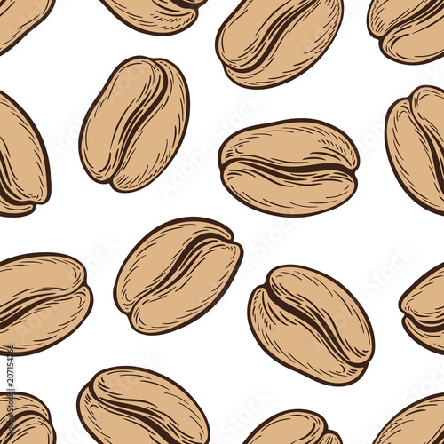 Seamless pattern with coffee beans. Neutral background. Decorative doodle vector illustration